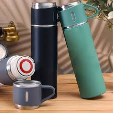 Flask-Vacuum Insulated Double Wall Stainless Steel Bottle for Hot & Cold Water- 500 ml with Set of 2 Cups Ideals for Gifting and Travel Friendly,