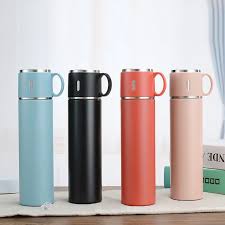 Flask-Vacuum Insulated Double Wall Stainless Steel Bottle for Hot & Cold Water- 500 ml with Set of 2 Cups Ideals for Gifting and Travel Friendly,