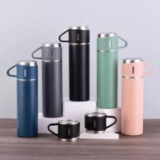 Flask-Vacuum Insulated Double Wall Stainless Steel Bottle for Hot & Cold Water- 500 ml with Set of 2 Cups Ideals for Gifting and Travel Friendly,