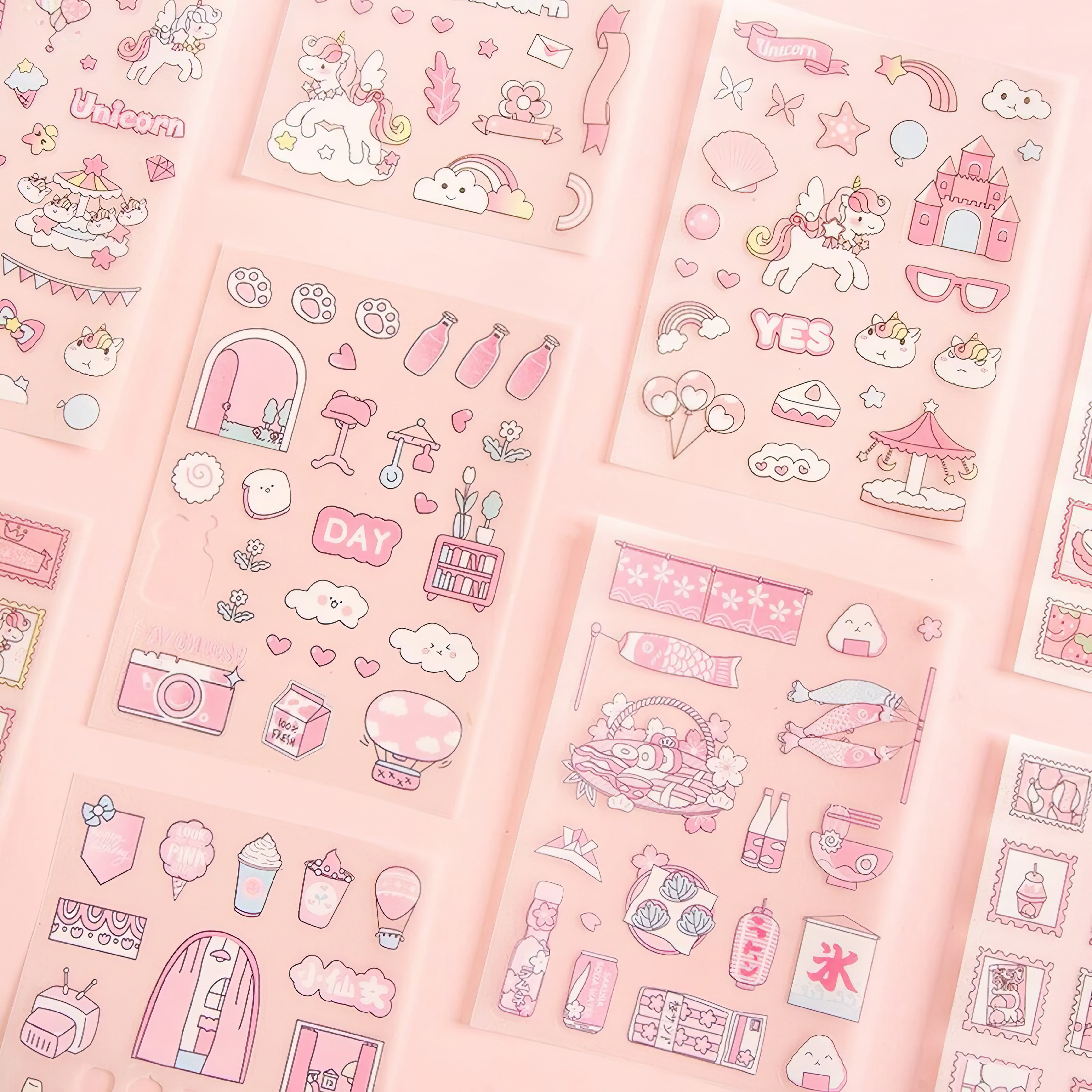 Cute Cartoon Theme Kawaii Stickers - 20 PET Sheets Cute Washi Stickers