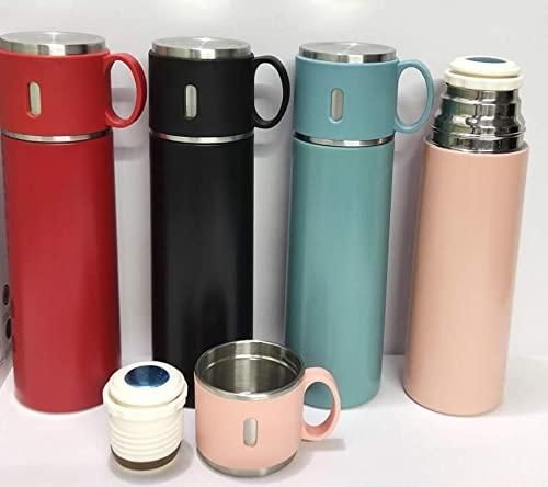 Flask-Vacuum Insulated Double Wall Stainless Steel Bottle for Hot & Cold Water- 500 ml with Set of 2 Cups Ideals for Gifting and Travel Friendly,