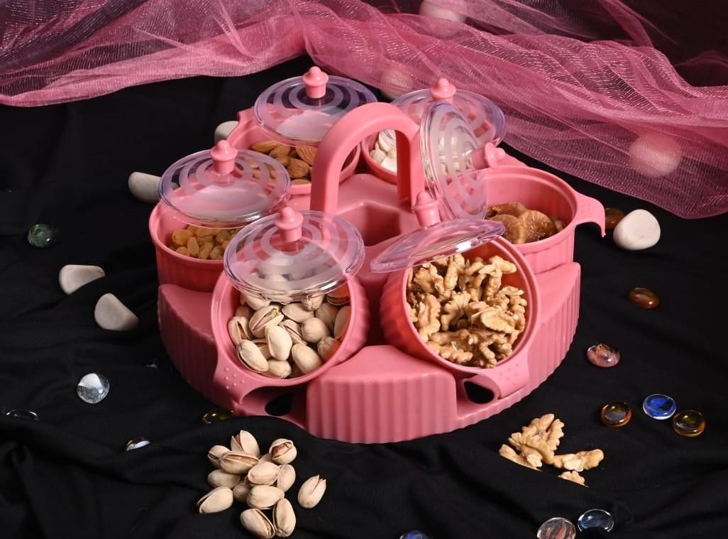 360° Degree Multipurpose Dry Fruit Box 6 pc Jar Set - PINK